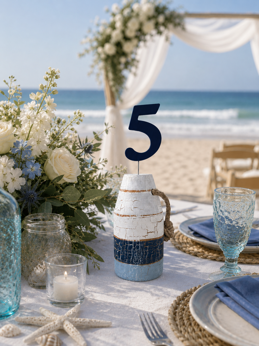 Buoy Table Number — handcrafted Table Numbers for coastal & beach weddings by Shoreline Bride, Boston MA