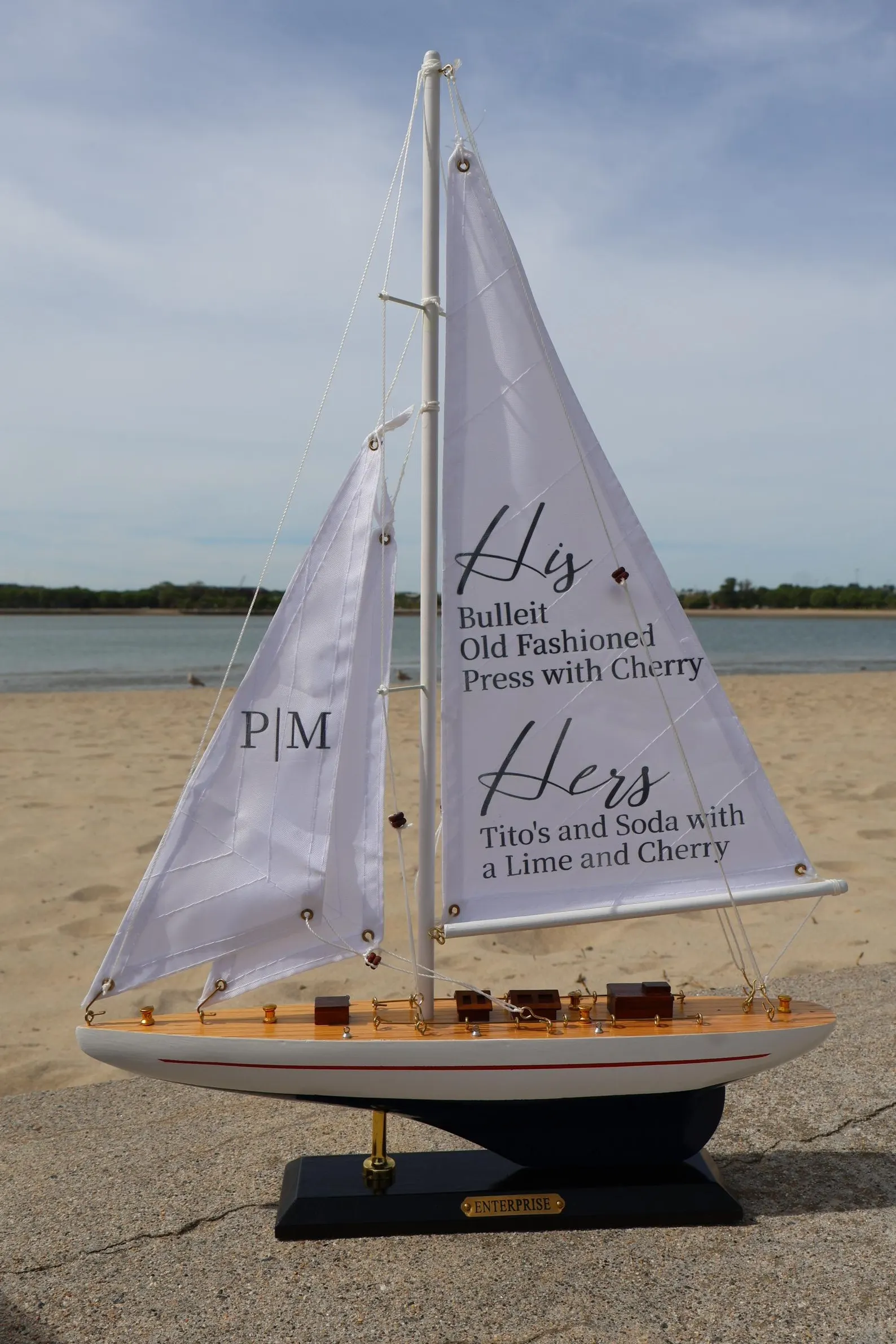 Sailboat Wedding Sign — handcrafted Signature Drinks Signs for coastal & beach weddings by Shoreline Bride, Boston MA